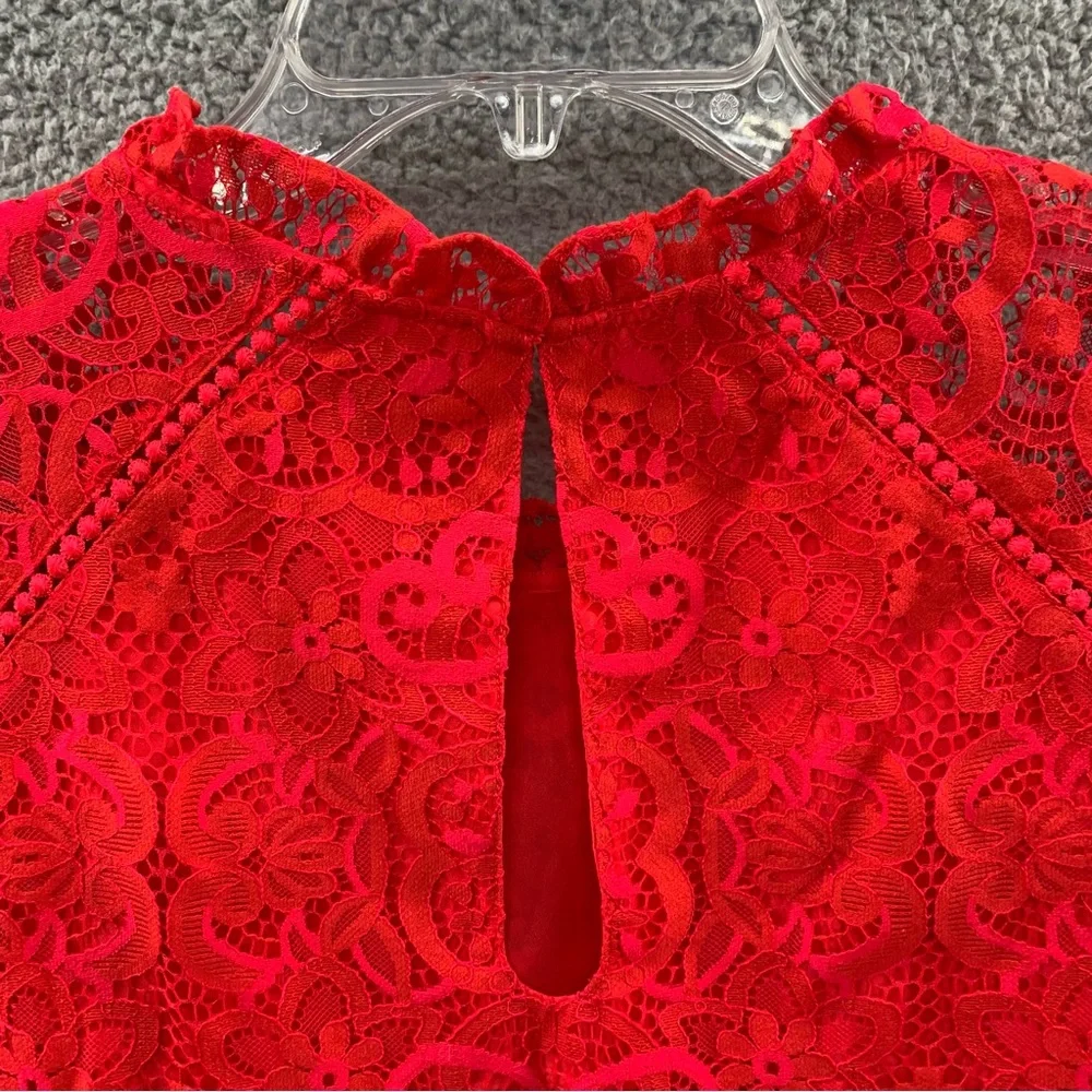 Lilly Pulitzer Averi White Puff Sleeve Top Scalloped Hem Red Hot Pink Two Tone L - Picture 12 of 12